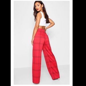 Petite Grid Check Wide Leg Trouser
